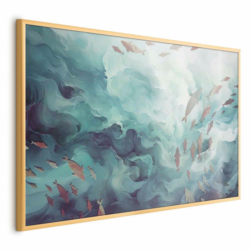 Plakat Artgeist Ryby w oceanie 30x21 cm z ramą złotą 1 szt