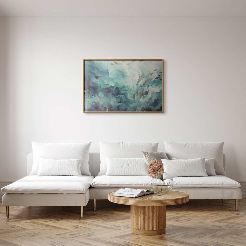 Plakat Artgeist Ryby w oceanie 30x21 cm z ramą złotą 1 szt
