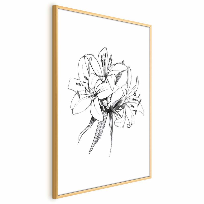 Plakat Artgeist Rysowane kwiaty 29,7x42 cm z ramą złotą 1 szt