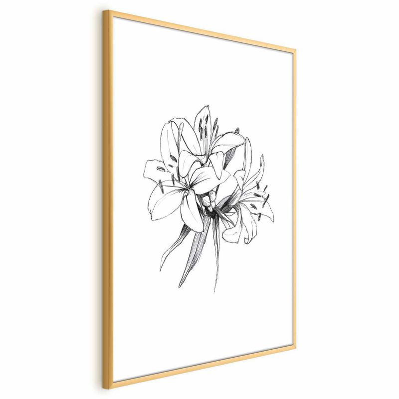 Plakat Artgeist Rysowane kwiaty 29,7x42 cm z ramą złotą 1 szt