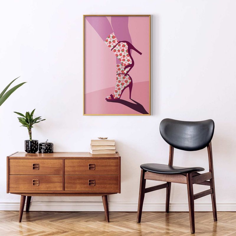 Plakat Artgeist Skarpetki w truskawki 60x90 cm z ramą złotą 1 szt