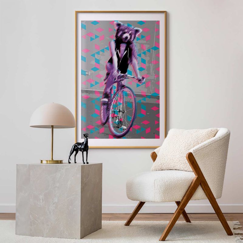 Plakat Artgeist Szop na rowerze 60x90 cm z ramą złotą 1 szt
