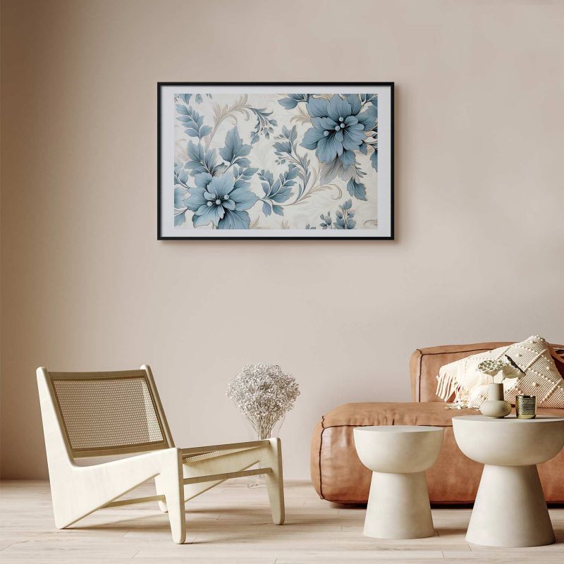 Plakat Artgeist Turkusowe retro kwiaty 30x21 cm z ramą czarną 1 szt