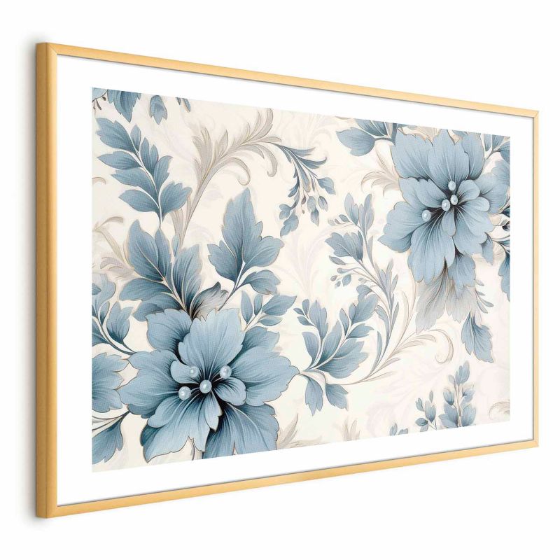 Plakat Artgeist Turkusowe retro kwiaty 42x29,7 cm z ramą złotą 1 szt