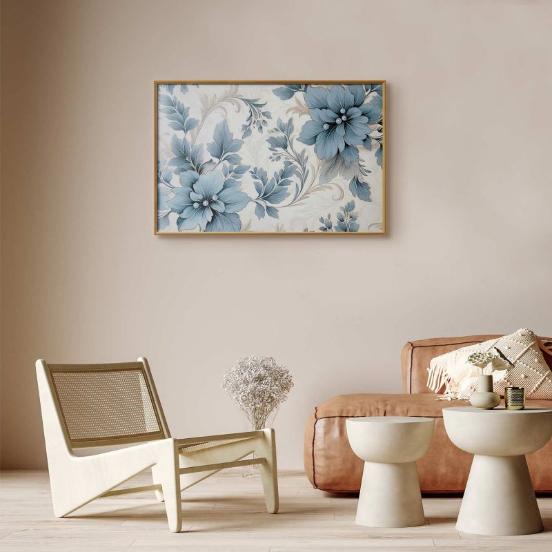 Plakat Artgeist Turkusowe retro kwiaty 42x29,7 cm z ramą złotą 1 szt