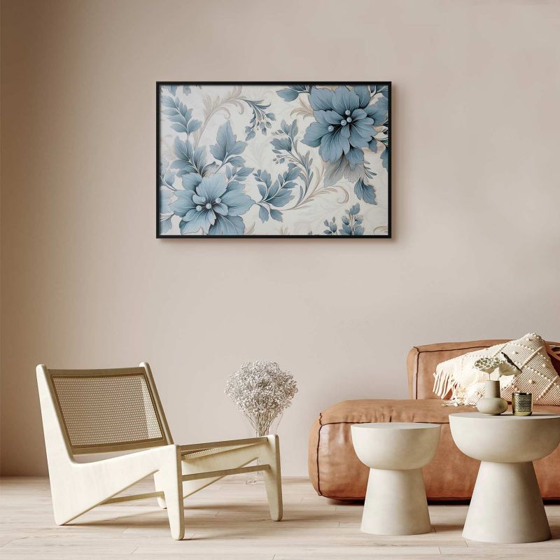 Plakat Artgeist Turkusowe retro kwiaty 60x40 cm z ramą czarną 1 szt