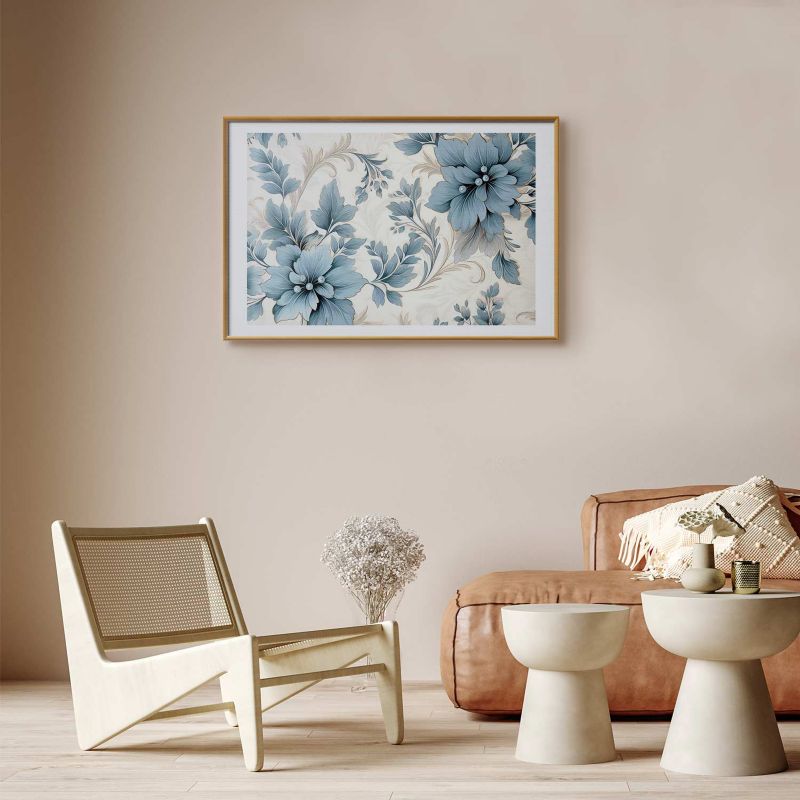 Plakat Artgeist Turkusowe retro kwiaty 90x60 cm z ramą złotą 1 szt