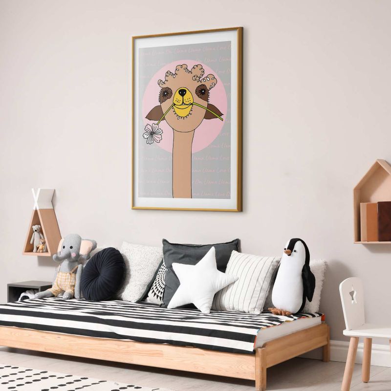 Plakat Artgeist Wesoła lama 21x30 cm z ramą złotą 1 szt