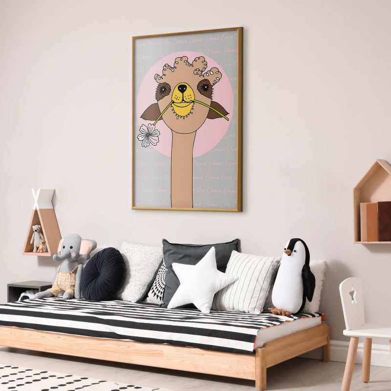 Plakat Artgeist Wesoła lama 60x90 cm z ramą złotą 1 szt