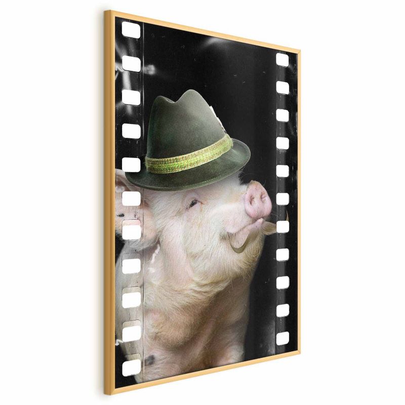 Plakat Artgeist Świnia z wąsami 29,7x42 cm z ramą złotą 1 szt