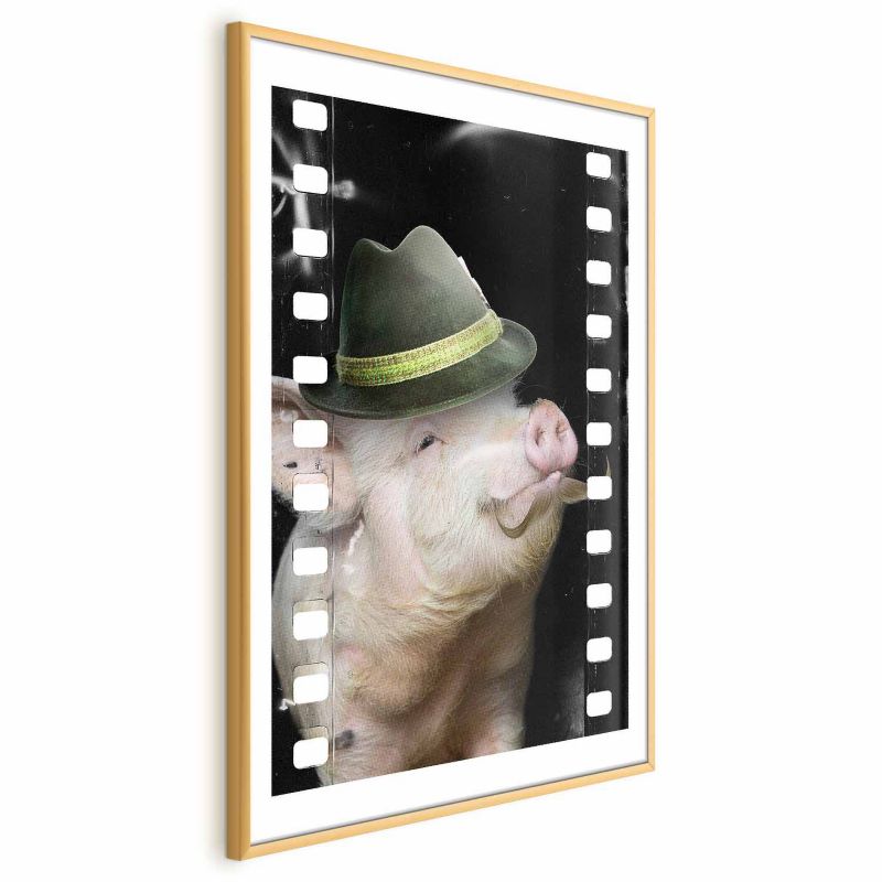 Plakat Artgeist Świnia z wąsami 40x60 cm z ramą złotą 1 szt