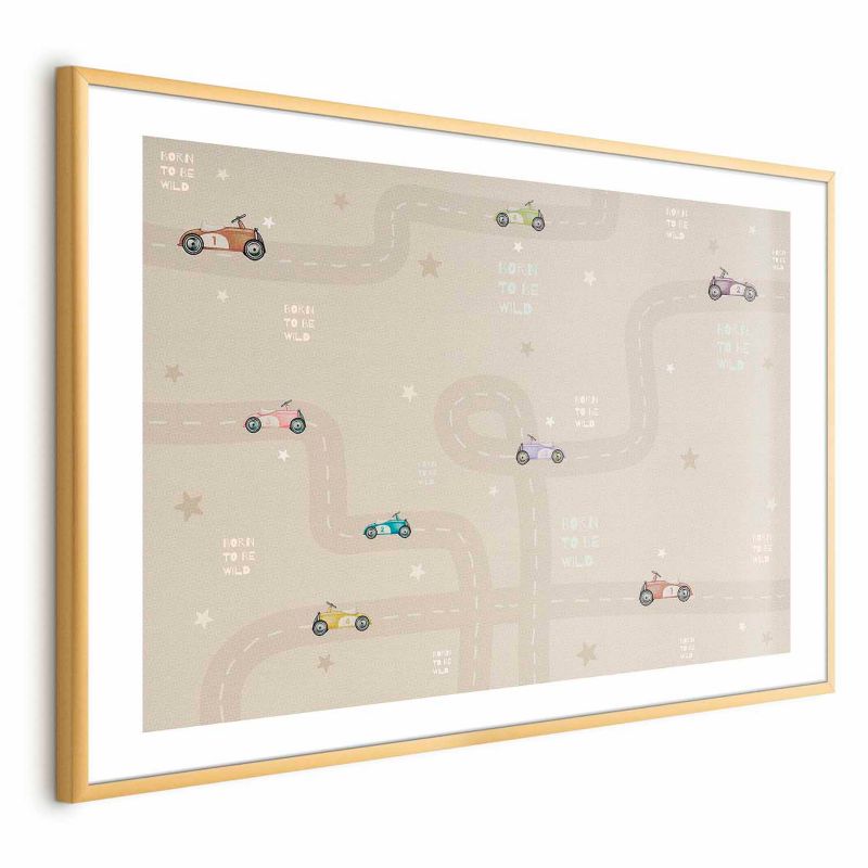Plakat Artgeist Wyścigowe autka 42x29,7 cm z ramą złotą 1 szt