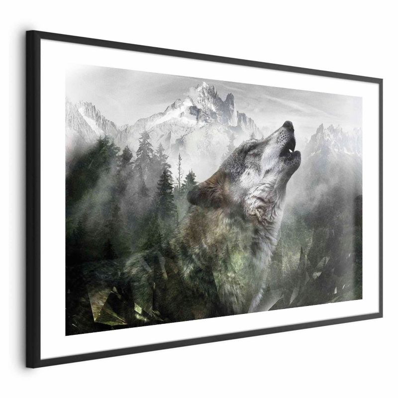 Plakat Artgeist Wyjący wilk 30x21 cm z ramą czarną 1 szt