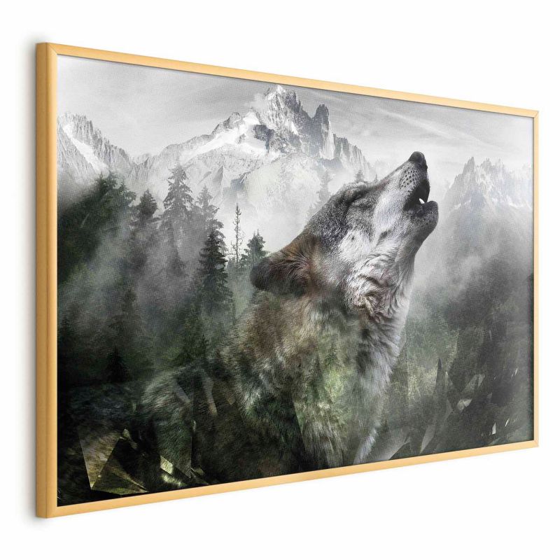 Plakat Artgeist Wyjący wilk 30x21 cm z ramą złotą 1 szt