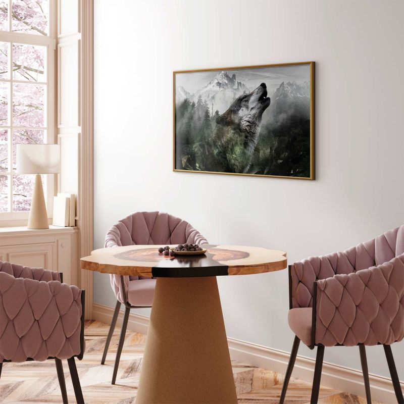 Plakat Artgeist Wyjący wilk 30x21 cm z ramą złotą 1 szt