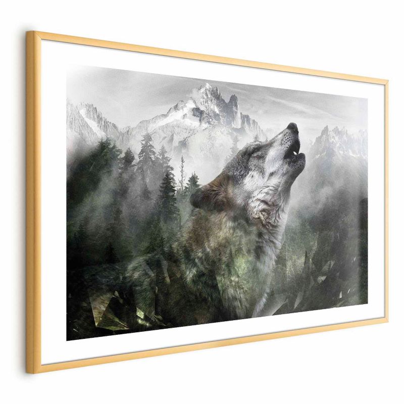 Plakat Artgeist Wyjący wilk 60x40 cm z ramą złotą 1 szt