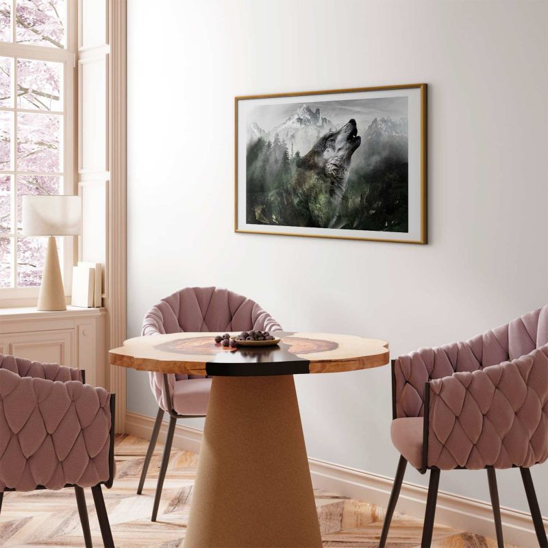 Plakat Artgeist Wyjący wilk 60x40 cm z ramą złotą 1 szt