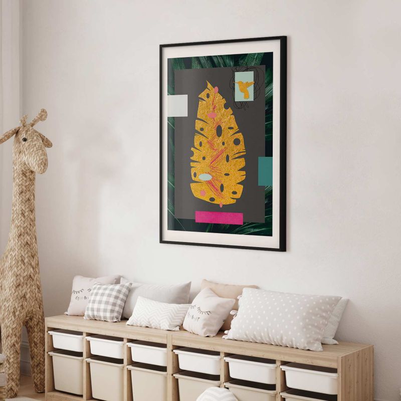 Plakat Artgeist Złoty liść 21x30 cm z ramą czarną 1 szt