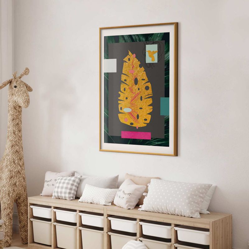 Plakat Artgeist Złoty liść 40x60 cm z ramą złotą 1 szt
