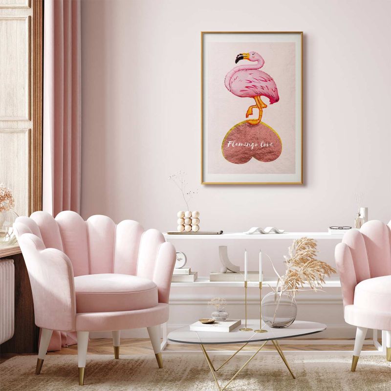 Plakat Artgeist Zakochany flaming 40x60 cm z ramą złotą 1 szt