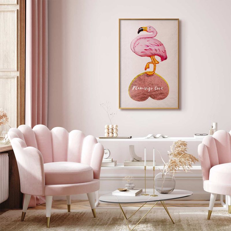 Plakat Artgeist Zakochany flaming 40x60 cm z ramą złotą 1 szt