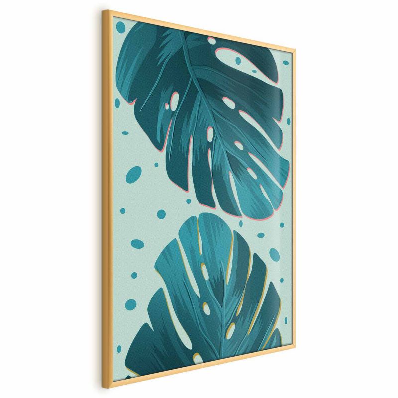 Plakat Artgeist Zroszone liście 21x30 cm z ramą złotą 1 szt