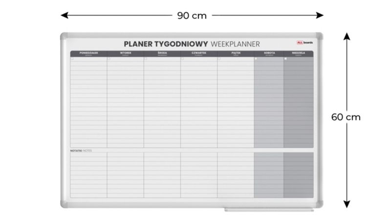 Planer tygodniowy suchościeralny ALLboards 90x60 cm rama aluminiowa 1 szt.