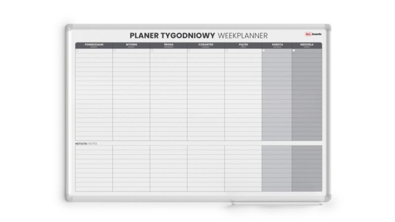 Planer tygodniowy suchościeralny ALLboards 90x60 cm rama aluminiowa 1 szt.