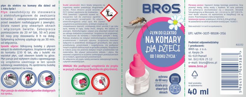 Płyn do elektrofumigatora dla dzieci Bros na komary