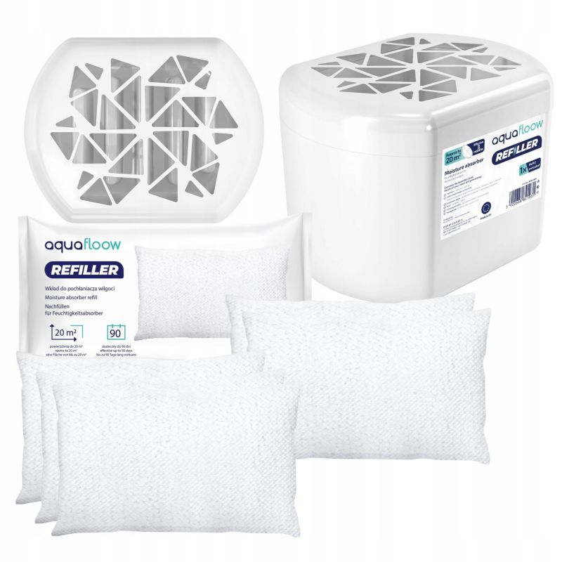 Pochłaniacz wilgoci, AquaFloow, osuszacz powietrza + 5x wkład do pochłaniacza 250g, granulat, 6szt