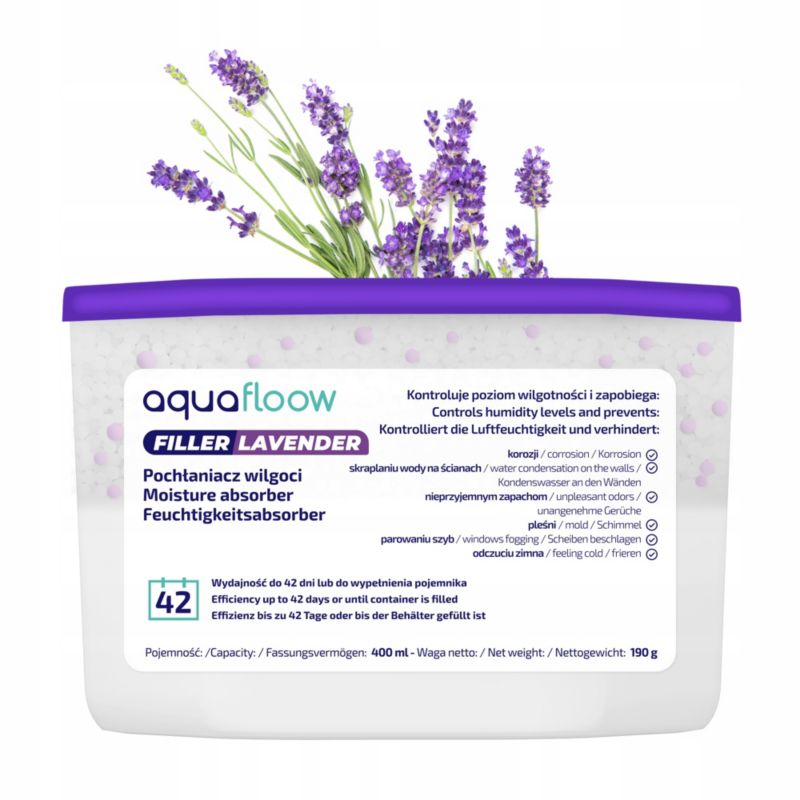 Pochłaniacz wilgoci, Aquafloow, osuszacz powietrza, lawendowy, 400ml, 1szt