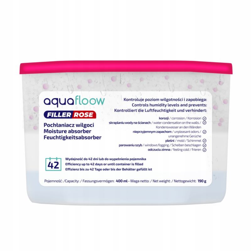 Pochłaniacz wilgoci, Aquafloow, osuszacz powietrza, różany, 400 ml, 4szt