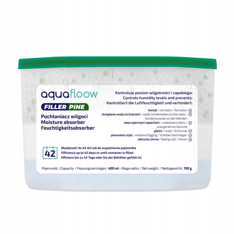 Pochłaniacz wilgoci, AquaFloow, osuszacz powietrza, sosnowy, 400ml, 4szt