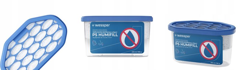 Pochłaniacz wilgoci, Wessper P5 HUMIFILL, osuszacz powietrza, jednorazowy, przeciw wilgoci, bezzapachowy, 400ml, 9m2,42 dni,12szt