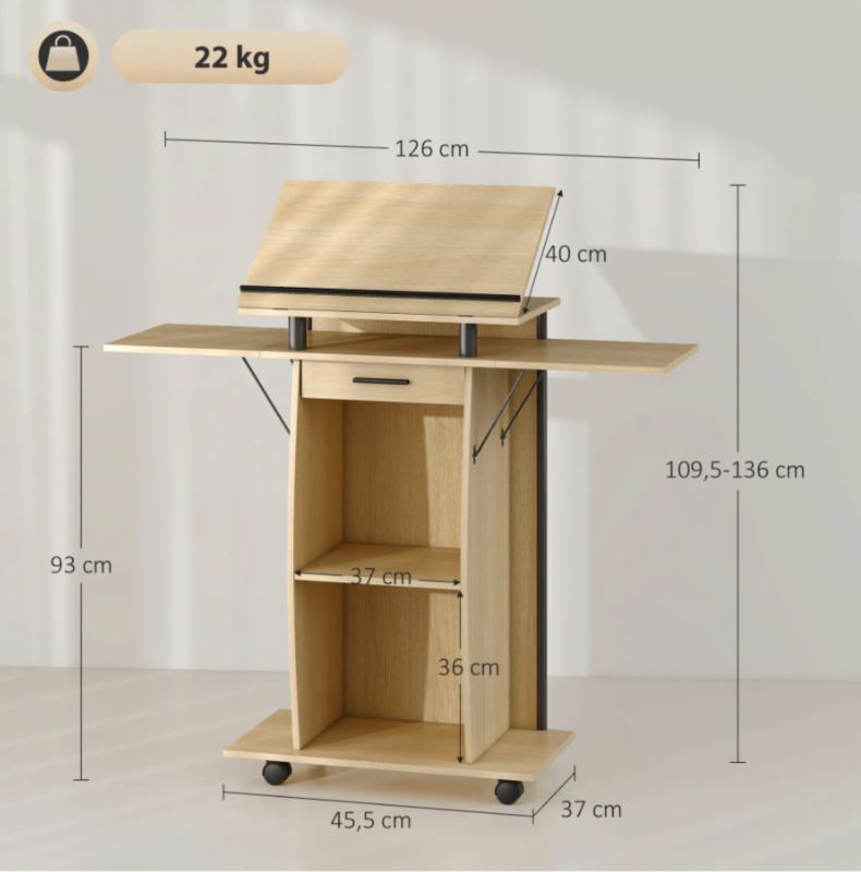 Podium stand Artdesign 109-136cm stolik konferencyjny do wystąpień, przemówień, nauki kolor dąb 1 szt.