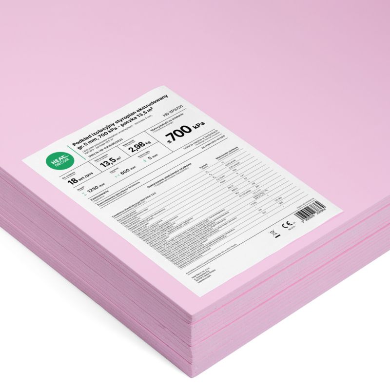 Podkład podłogowy izolacyjny styropian ekstrudowany 5 mm 700 kPa 13,50 m2