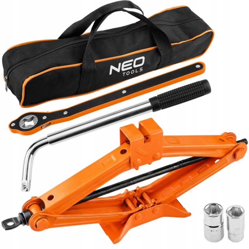 Podnośnik samochodowy NEO TOOLS lewarek 2t + grzechotka zestaw 1 kpl