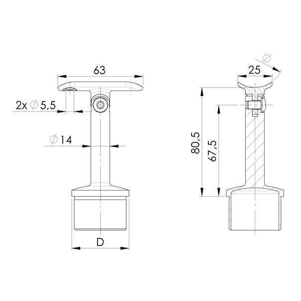 Podpora poręczy balustrady AVIS, fi42,4 mm, wklejana w słupek fi42,4 x 2,0 mm, stal nierdzewna, szlifowana, 1 szt.