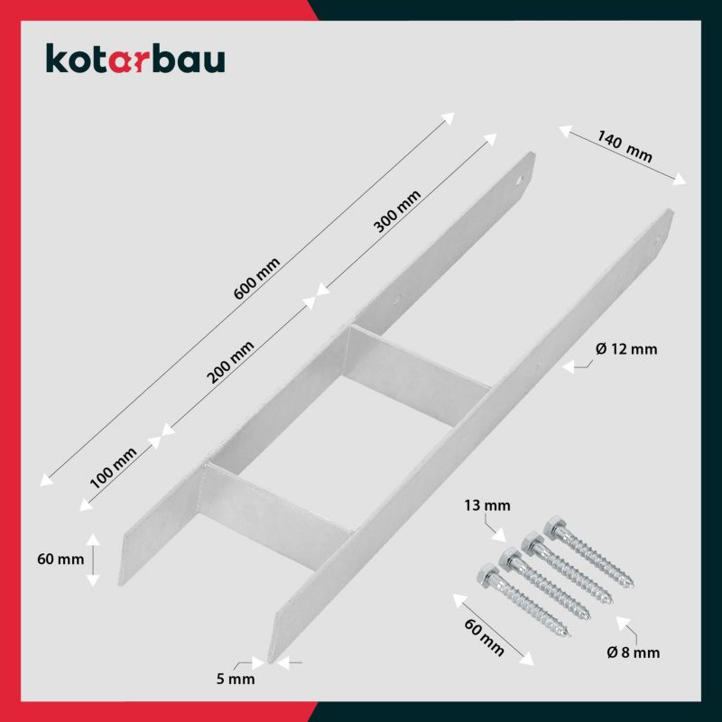 Podstawa słupa KOTARBAU h do wmurowania 140 mm 1 szt.