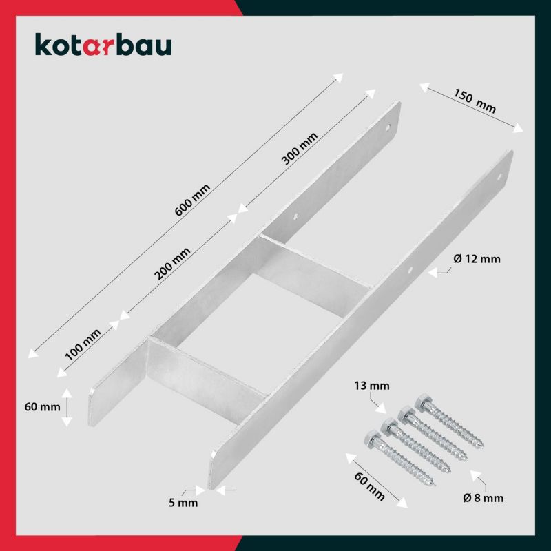 Podstawa słupa KOTARBAU h do wmurowania 150 mm 1 szt.