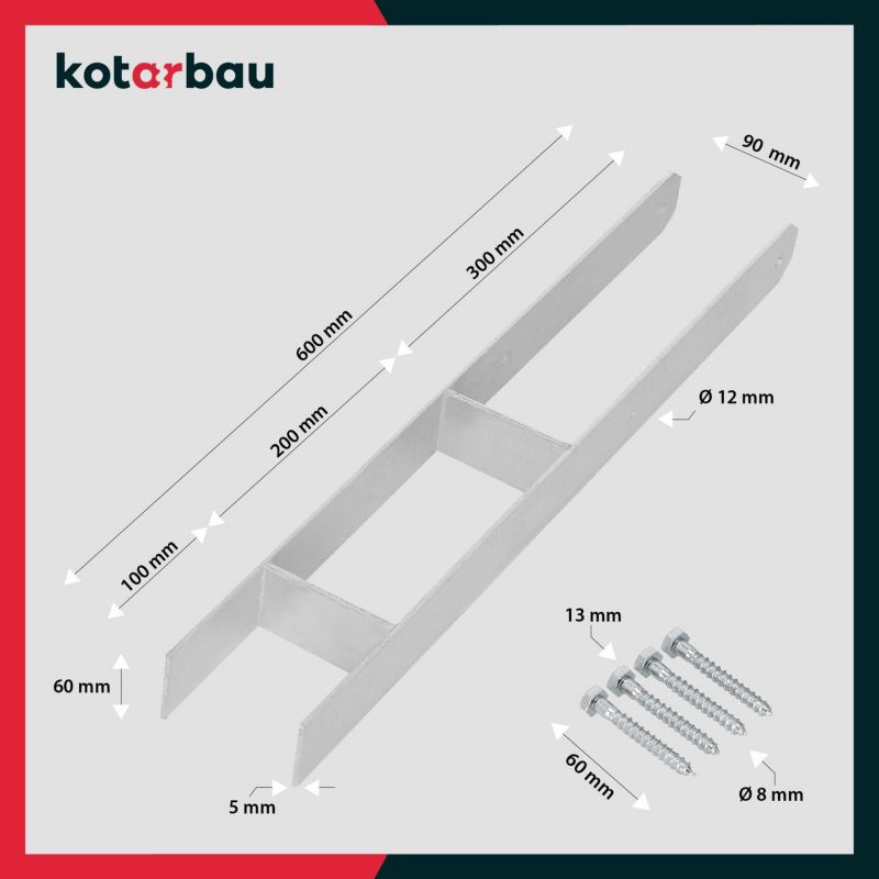Podstawa słupa KOTARBAU h do wmurowania 90 mm 1 szt.