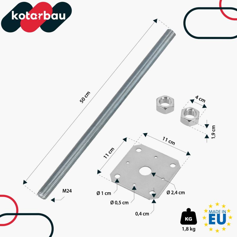 Podstawa słupa KOTARBAU regulowana pręt gwint 110x110x500 mm 1 szt.