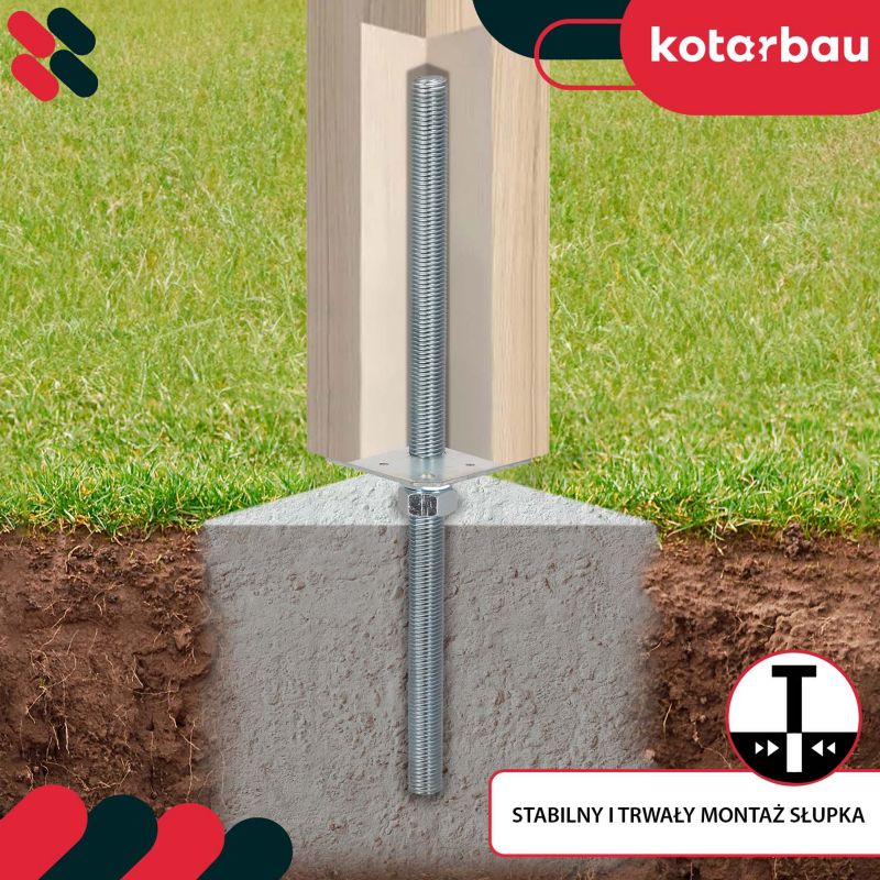Podstawa słupa KOTARBAU regulowana pręt gwint 110x110x500 mm 1 szt.