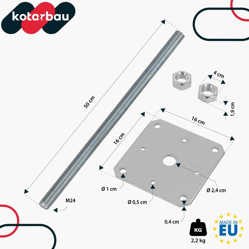 Podstawa słupa KOTARBAU regulowana pręt gwint 160x160x500 mm 1 szt.