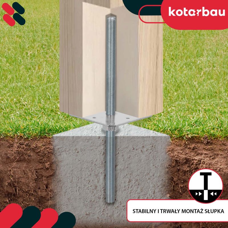 Podstawa słupa KOTARBAU regulowana pręt gwint 160x160x500 mm 1 szt.