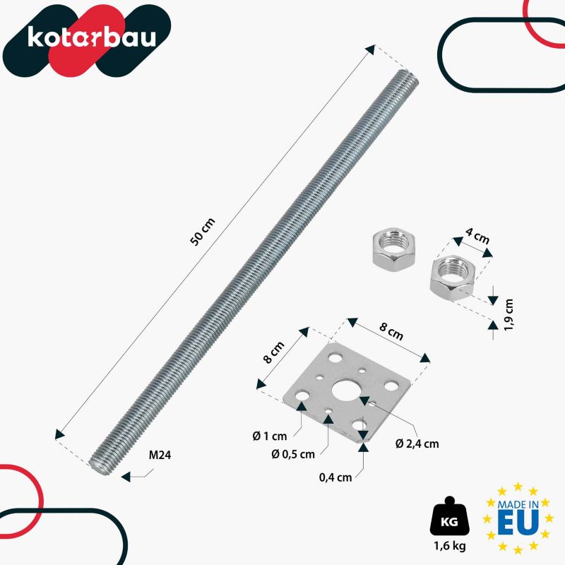 Podstawa słupa KOTARBAU regulowana pręt gwint 80x80x500 mm 1 szt.