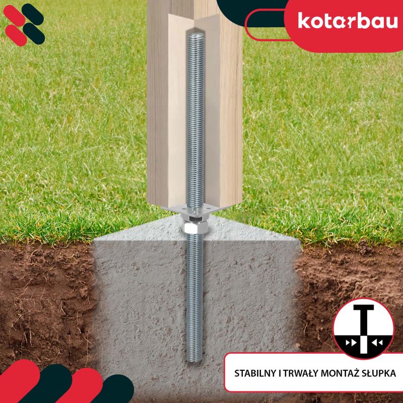 Podstawa słupa KOTARBAU regulowana pręt gwint 80x80x500 mm 1 szt.