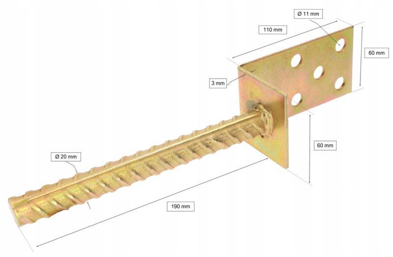 Podstawa słupa KOTARBAU z prętem 110x60 mm połówka typ l kotwa do muru wmurowania 1 szt.