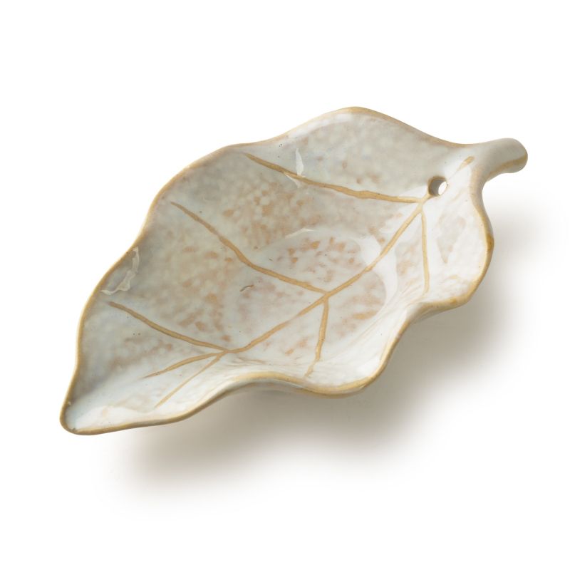 Podstawka ceramiczna na kadzidło MONDEX Liść 14x8x4 cm biało-beżowa 1 szt