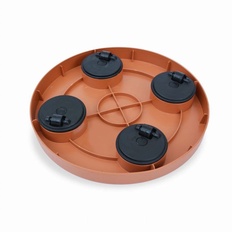 Podstawka platforma  jezdna z kołami pod doniczki PrimeGarden 40 cm okrągła plaska, kolor terakota  pod ciężkie donice 1 szt